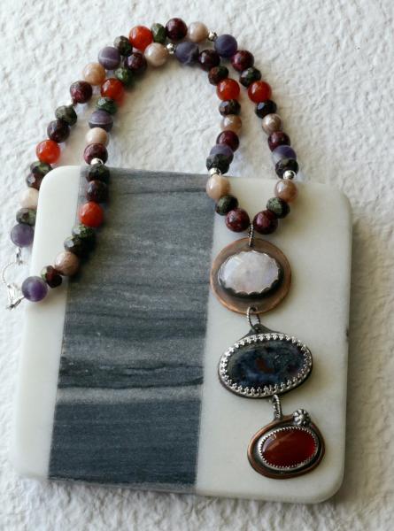 Multi Stone Sterling Silver and Copper Necklace