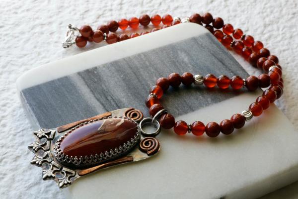 Red Mookaite Jasper Sterling Silver and Copper Necklace picture