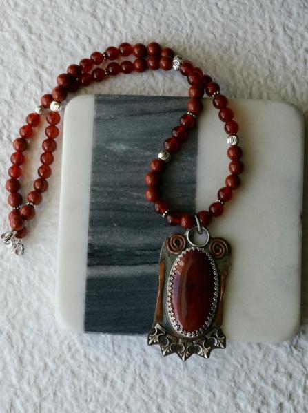 Red Mookaite Jasper Sterling Silver and Copper Necklace