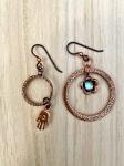 Copper Hamsa and flower earrings