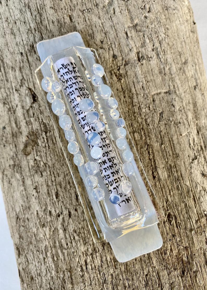 Modern White glass Mezuzah picture