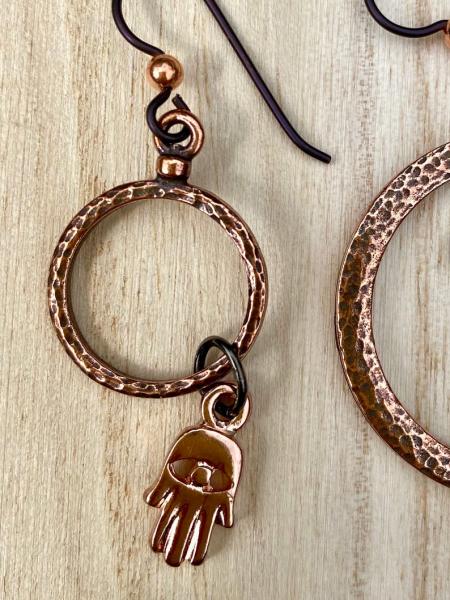 Copper Hamsa and flower earrings picture