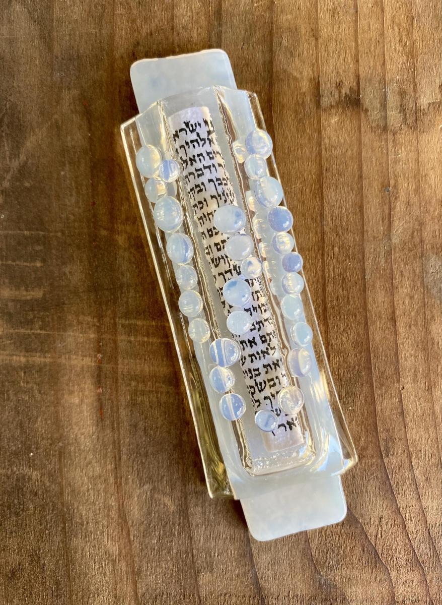 Modern White glass Mezuzah picture