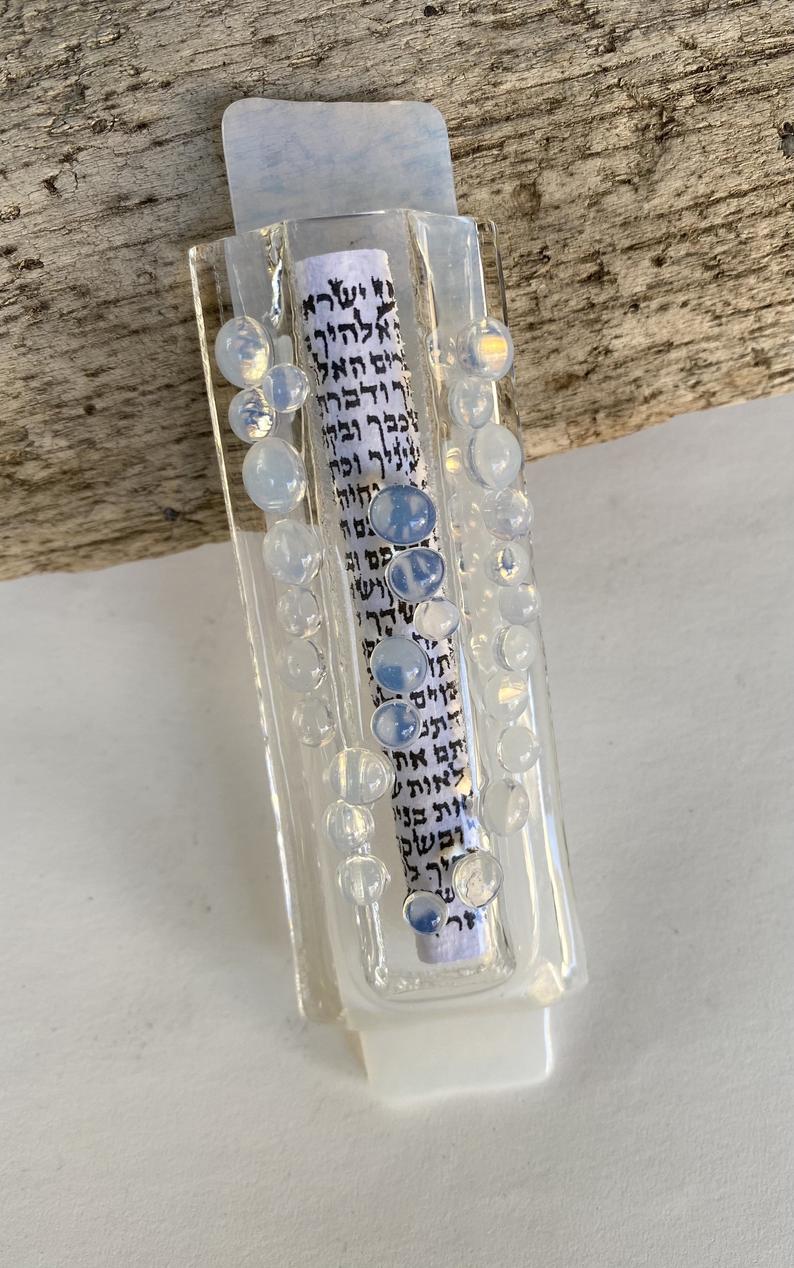 Modern White glass Mezuzah picture