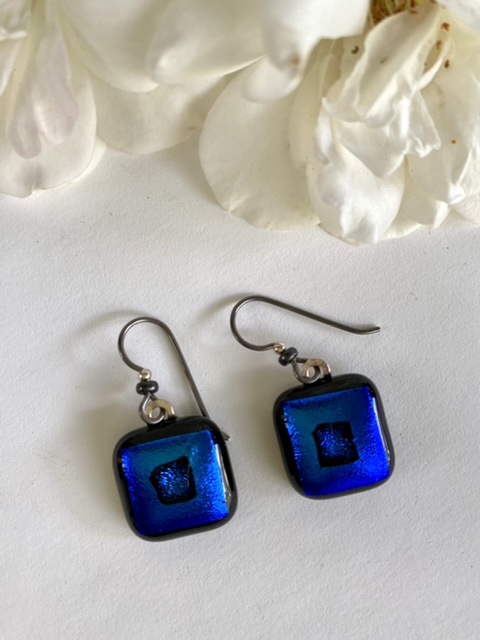 Blue & Black glass earrings picture