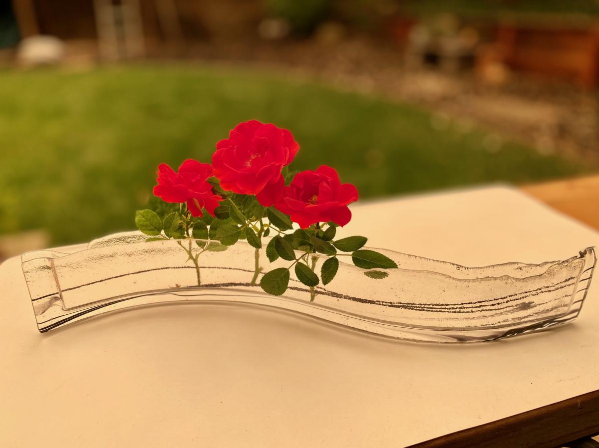 Clear glass with black veins Long Bud Vase picture