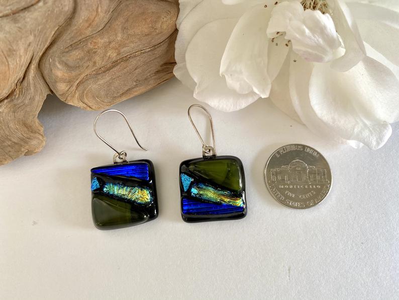 Royal Blue and Gold glass earrings picture