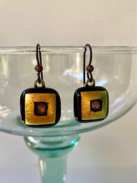 Peach & Black glass earrings
