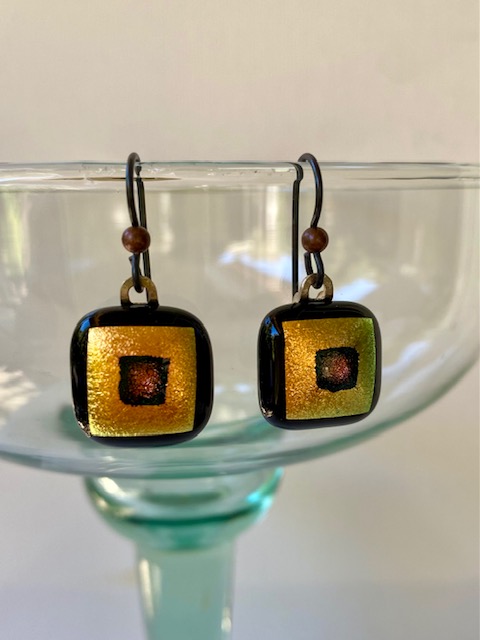 Peach & Black glass earrings picture