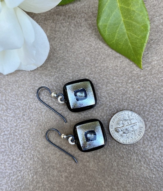Silver & Black glass earrings picture