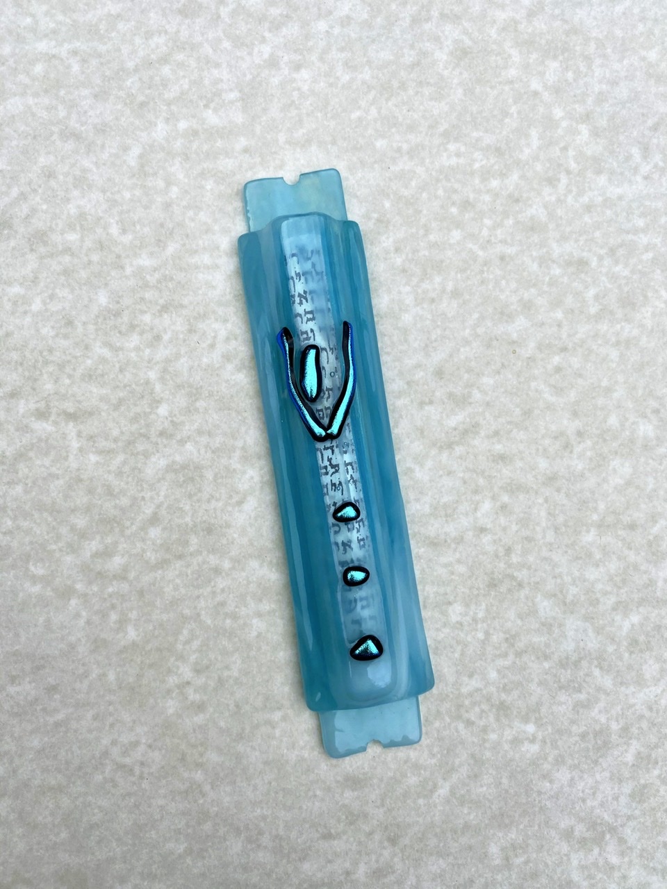 Aqua-Blue glass Mezuzah picture