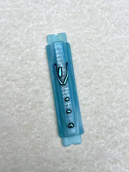 Aqua-Blue glass Mezuzah picture