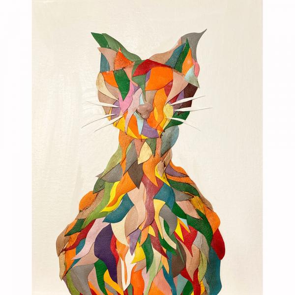 Wavy Multi Colored Cat on White picture