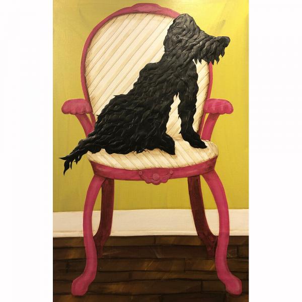 Black Dog in Pink Chair picture