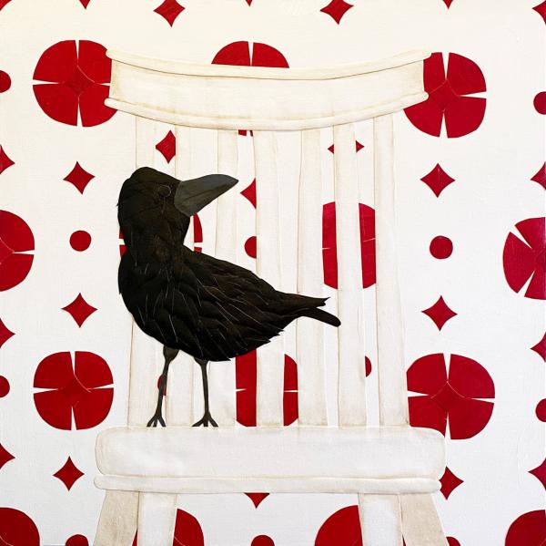 Crow on White Chair picture