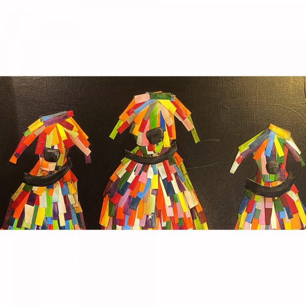 3 Multi Colored Dogs on Black picture