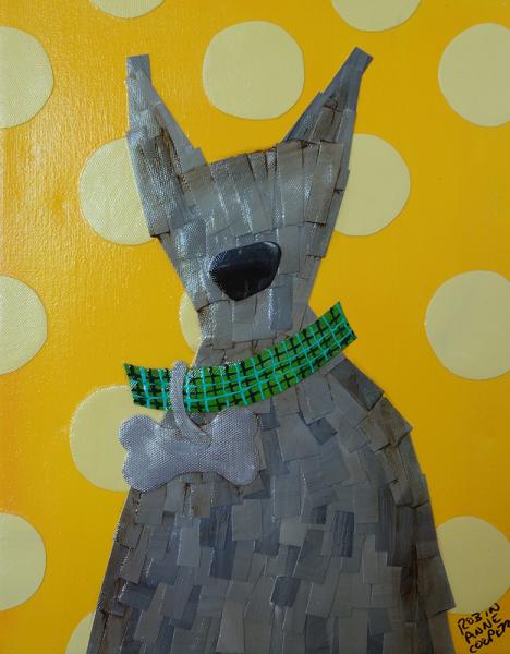 Grey Dog on Yellow Dots picture