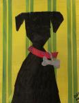 Black Dog on Green Stripes