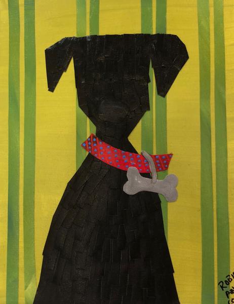 Black Dog on Green Stripes picture