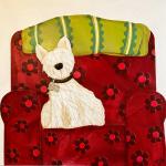 White Dog in Red Chair