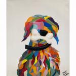 Multi Colored Wavy Dog with Bone on White