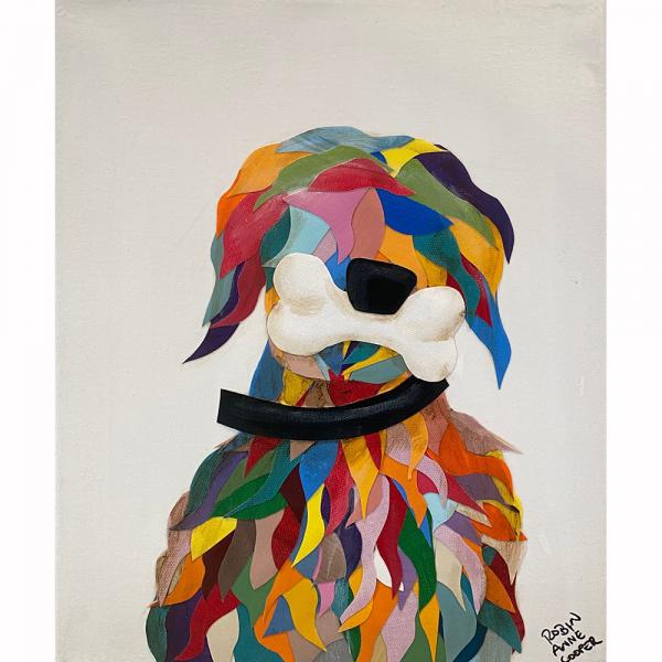 Multi Colored Wavy Dog with Bone on White picture