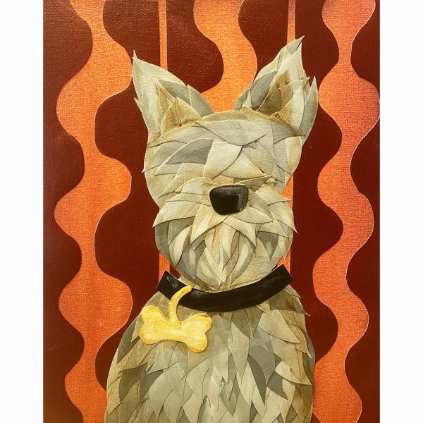 Grey Dog on Wavy Stripes picture