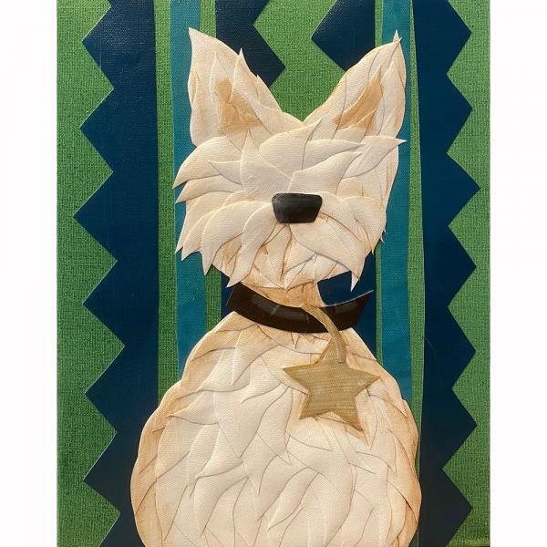 White Wavy Dog on Green picture