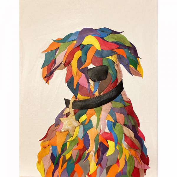 Wavy Multi Colored Dog on White