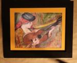 Woman in Spanish Dress Holding a guitar, Renoir Reproduction in Pastel "Print" on canvas