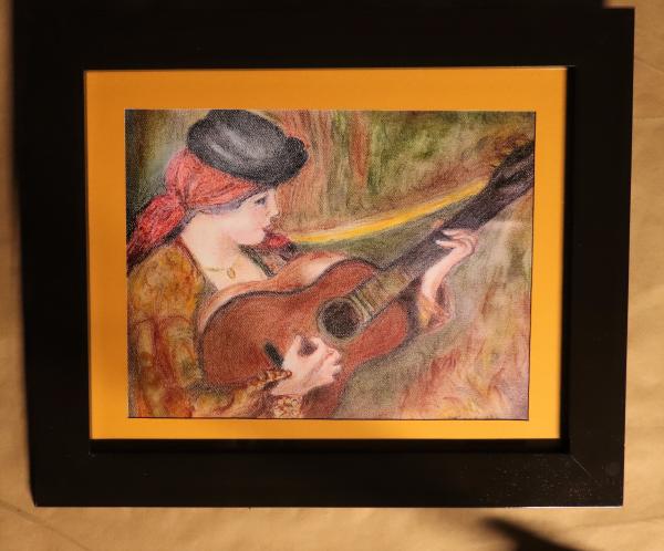 Woman in Spanish Dress Holding a guitar, Renoir Reproduction in Pastel "Print" on canvas picture