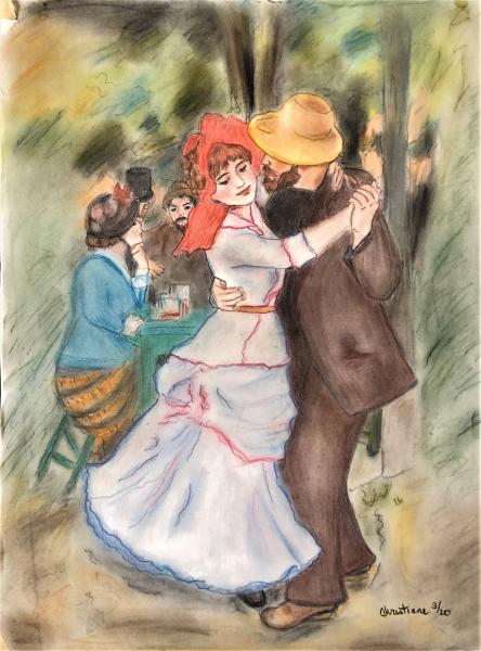 Pastel Reproduction of Renoir, Dance at Bougival - "Print" on Paper Matte