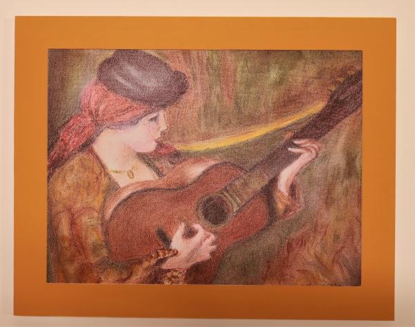 Woman in Spanish Dress Holding a guitar, Renoir Reproduction in Pastel "Print" on canvas picture