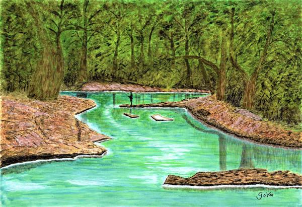 Bend In The River, Acrylic Painting "Print" on paper matte picture