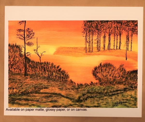 Autumn Sunset, Acrylic Painting "Print" on paper matte picture