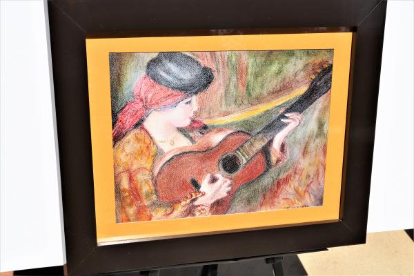 Woman in Spanish Dress Holding a guitar, Renoir Reproduction in Pastel "Print" on canvas picture