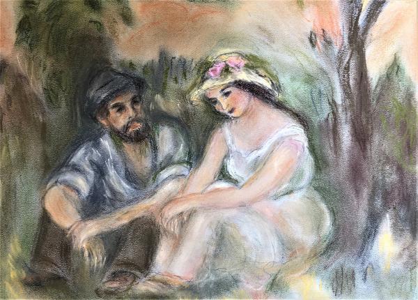 Young Man Young Woman - Renoir Reproduction in Pastel "Print" on canvas picture