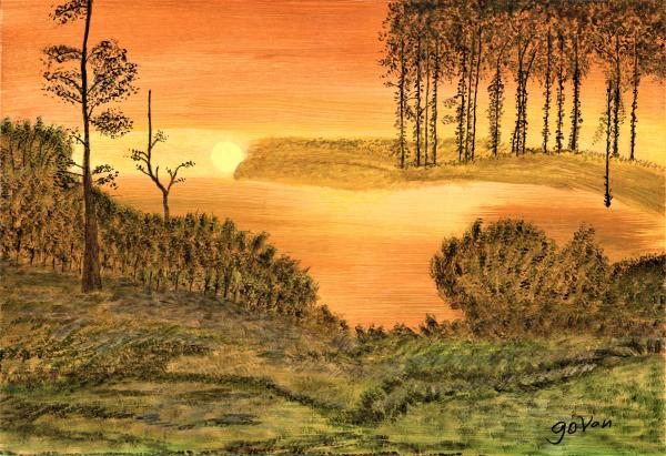 Autumn Sunset, Acrylic Painting "Print" on paper matte picture