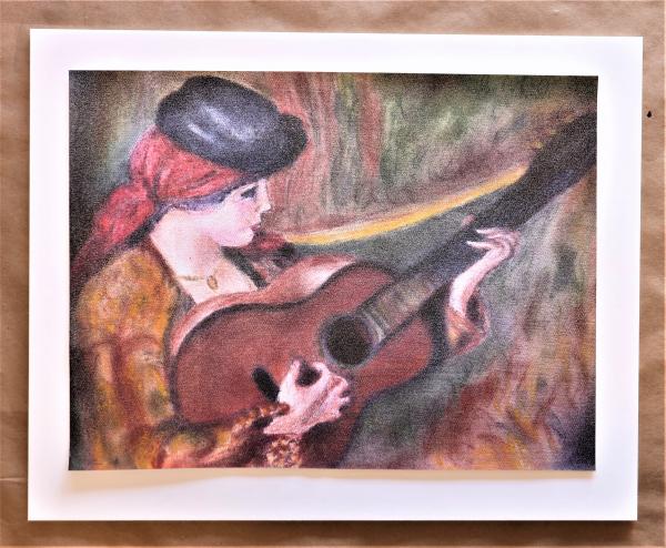 Woman in Spanish Dress Holding a guitar, Renoir Reproduction in Pastel "Print" on canvas picture