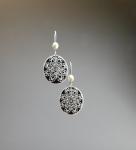 Goose Egg Shell Earrings- Black Lace Flower