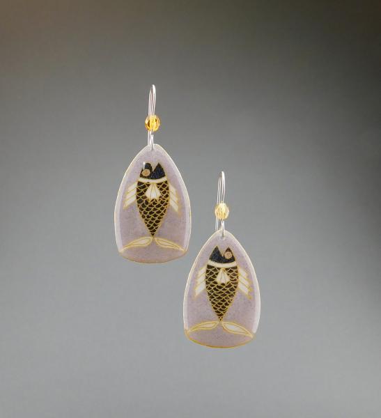 Goose Egg Shell Earrings- Grey Fish Large