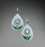 Goose Egg Shell Earrings- Blue White Flower Tear