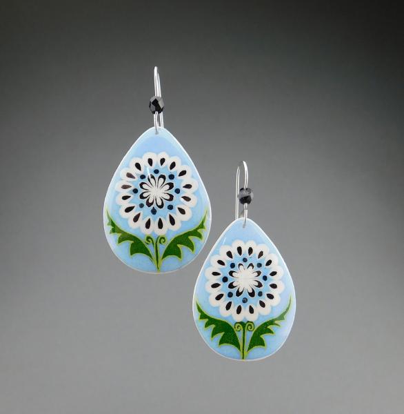 Goose Egg Shell Earrings- Blue White Flower Tear picture