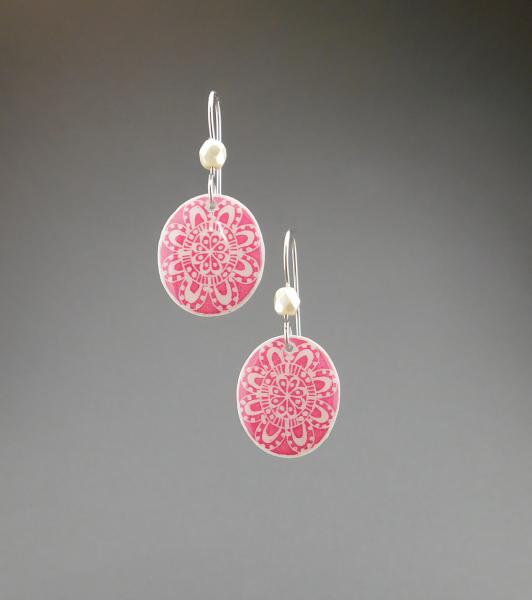 Goose Egg Shell Earrings- Pink Lace Flower