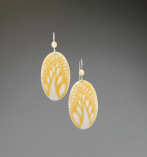 Goose Egg Shell Earrings- Yellow Paisley