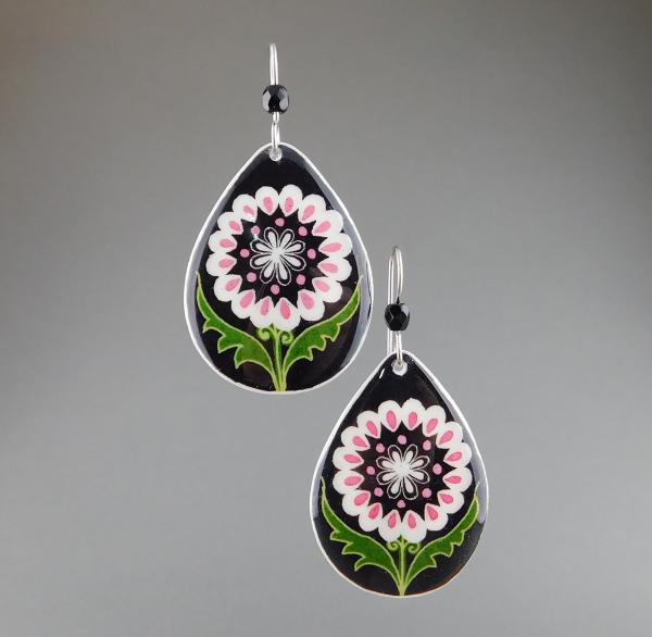 Goose Egg Shell Earrings- Black White Flower Tears