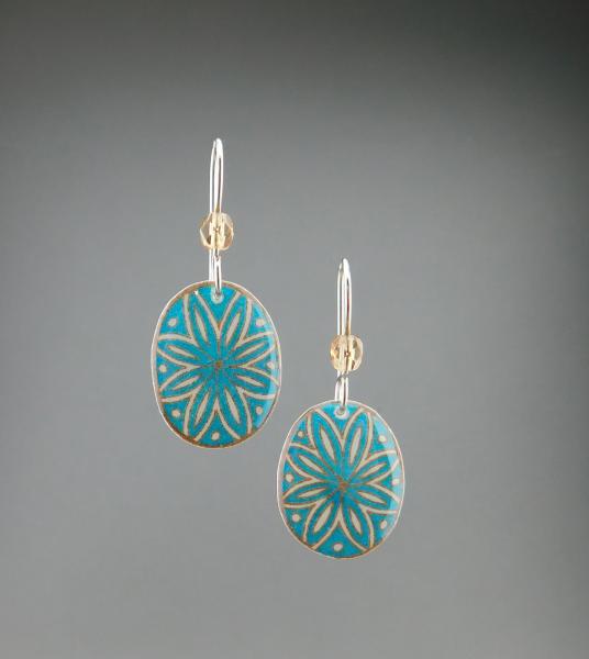 Goose Egg Shell Earrings- Blue Oval Flower