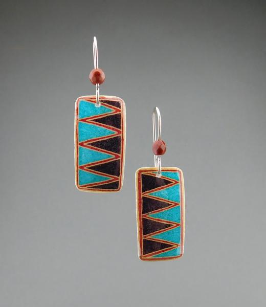 Goose Egg Shell Earrings- Blue Zig Zag