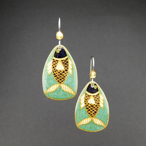 Goose Egg Shell Earrings- Green Fish Large