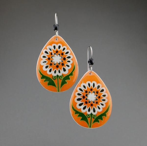 Goose Egg Shell Earrings- Orange White Flower Tears